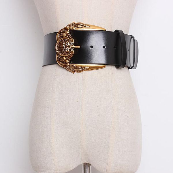

women's runway fashion vintage genuine leather cummerbunds female dress corsets waistband belts decoration wide belt r1664, Black;brown