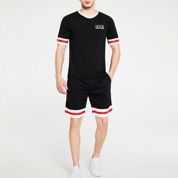 

oeak men's short-sleeved suit sports round neck short sleeved t-shirt contrast color shorts wild casual two-piece suit, Gray