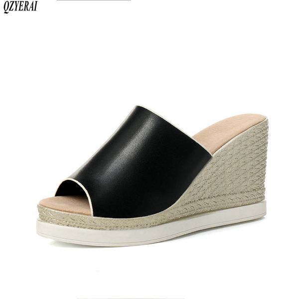 

new spring summer women's slippers 9cm wedges slippers sandals outdoor party women's shoes size 34-44, Black