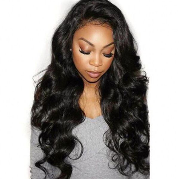 

malaysian virgin human hair lace front wigs body wave full lace wigs with baby hair natural hairline, Black;brown