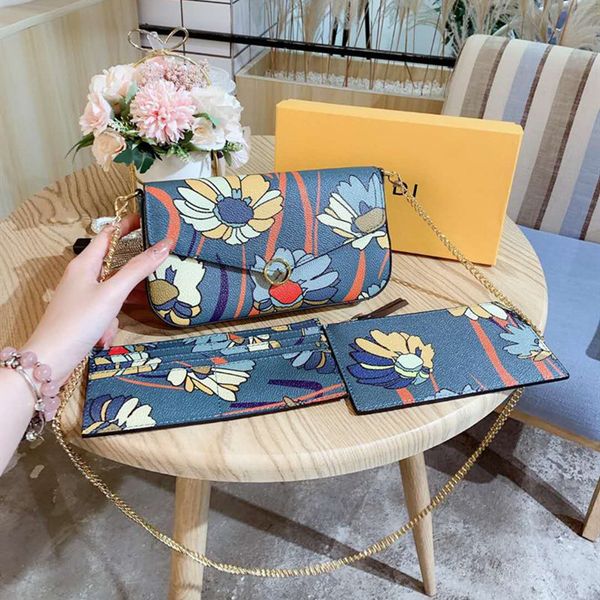 

fashion women crossbody bag letter luxury three piece set floral design shoulder brand bag wallet with logo box