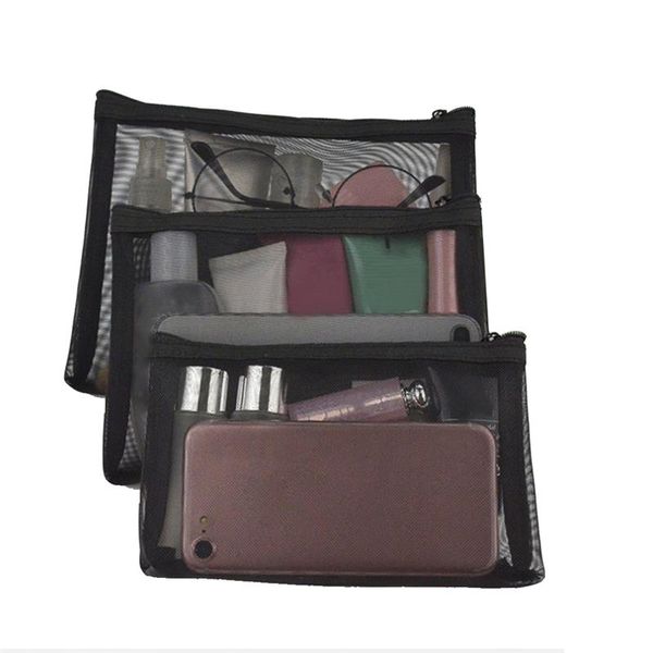 

3pcs nylon mesh portable cosmetic bag women makeup bag travel neceser wash case organizer toiletry pouch dropshipping