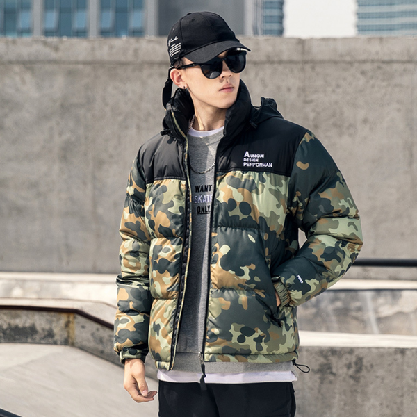 

winter long jacket men 2019 camouflage thick warm coat men's parka coat male fashion stand collar camouflage cotton down, Black