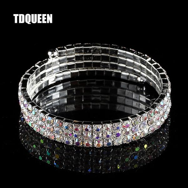 

ab crystal rhinestone bangle bracelets silver plated spiral upper arm bracelet for women 3 row iridescent color bracelets bangle, Black