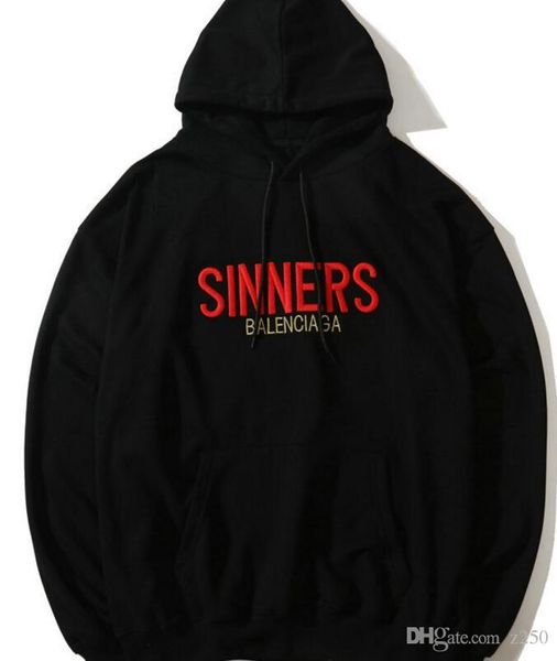 

2018 европа париж осень зима черный мода sinners вышивка с капюшоном толстовка мужчины женщины luxury толстовка, Black