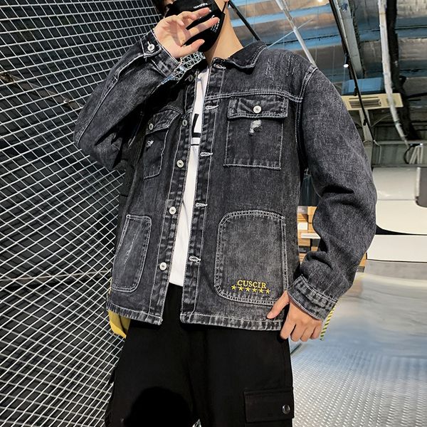 

2020 new style autumn & winter casual denim jacket men students korean-style loose-fit with holes coat casual men's wear fashion, Black;brown