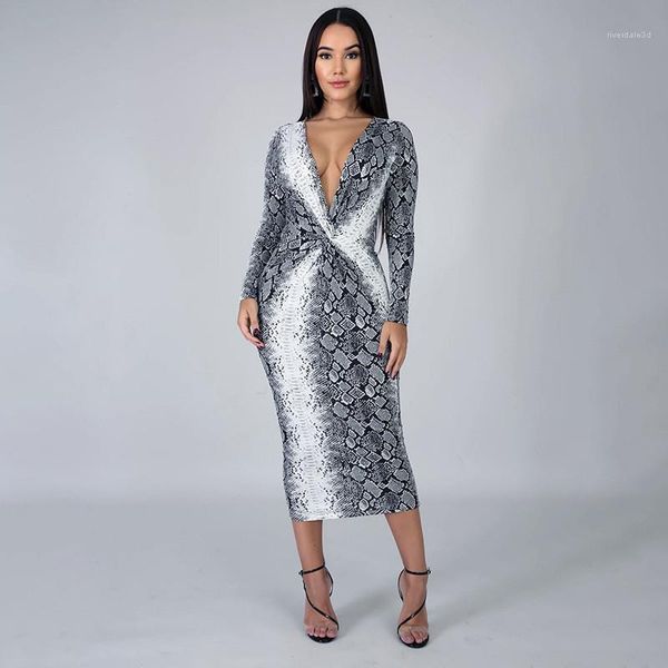 

v шеи bodycon платье sexy передняя tie с длинным рукавом платья fashion club party платья snake pattern, Black;gray