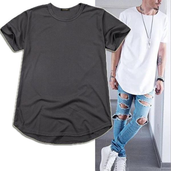 

street men's long section loose oversize hip hop long version curved t-shirt large size men's t-shirt tx135, White;black