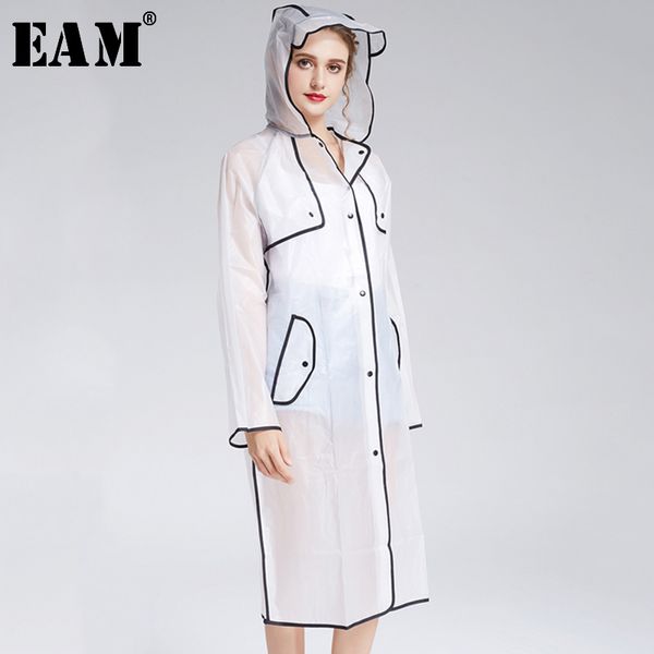 

eam] 2019 new four seasons 4 color hooded single breasted transparent convenient practical raincoat women fashion tide la815, Black;brown