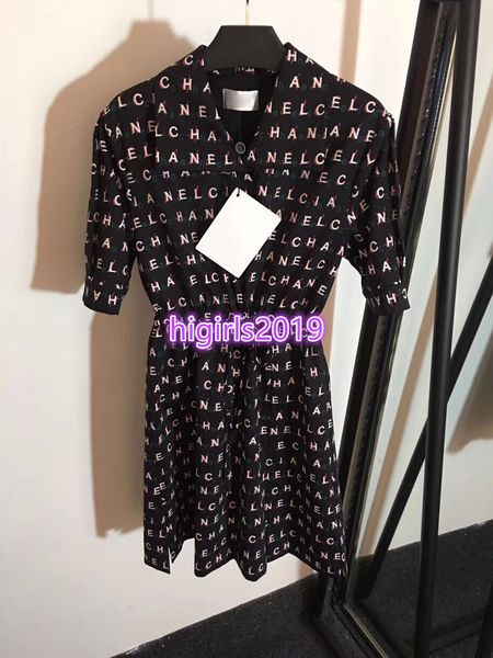 

High end women girl letter print midi dre with draw tring lapel neck high wai ted hort leeve vintage hirt kirt ummer runway dre