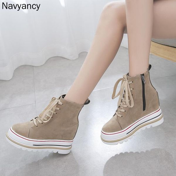 

boots women shoes woman boots fashion wedge ankle 2019 autumn new heightening comfort platform booties short x240, Black