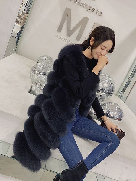 

2019 new real natural fur vest ladies winter long slim slimming vest, Black