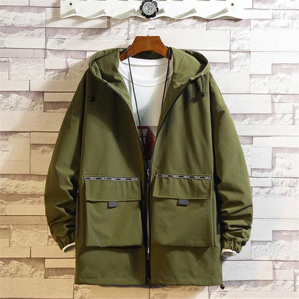 

2020 autumn new casual harajuku loose hoodie jacket coats streetwear man hip hop jacket coat mens hooded windbreaker jackets, Black;brown