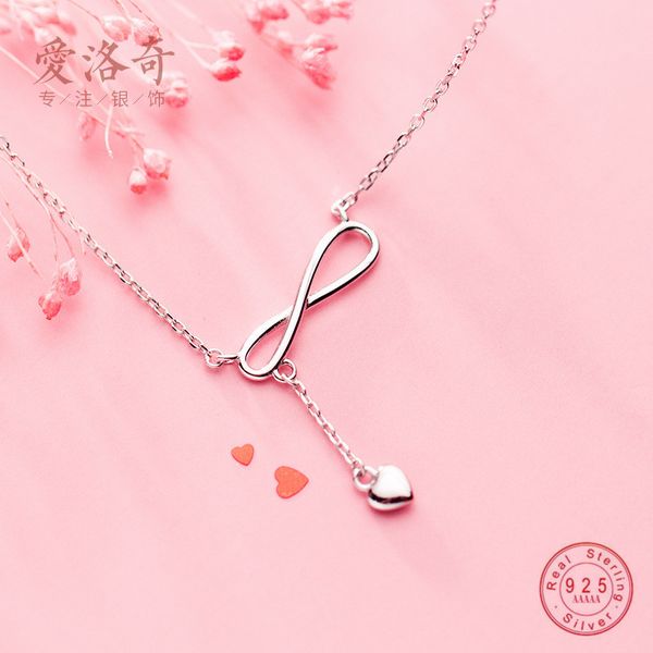 Moda-Real 100% 925 Sterling Silver Jewelry Infinito Amor Coração Pingente Cadeia Colar Para As Mulheres Acessórios Presentes Atacado