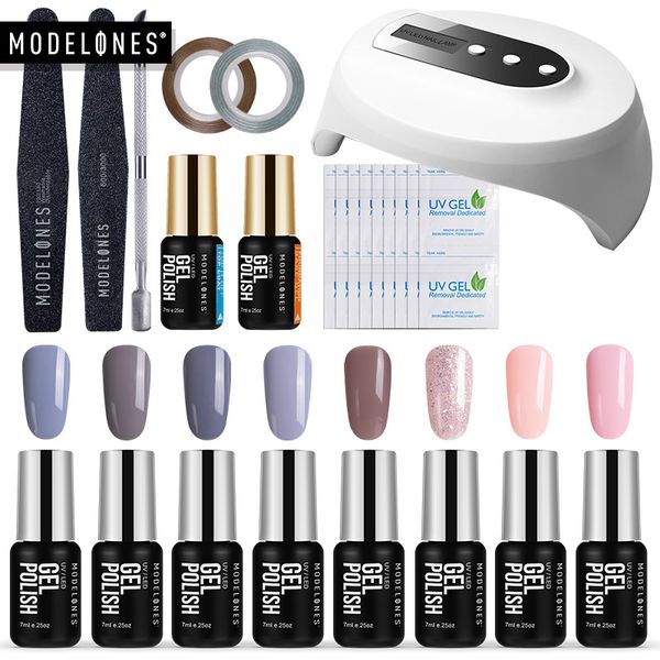 

modelones diy nail art practice nail gel tools set 36w led lamp dryer soak off 8 colors uv gel base coat in set