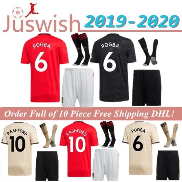 

new 19 20 manchester soccer jersey set united pogba james mata lukaku fred rashford matic men kit shirt 2019 2020, Black
