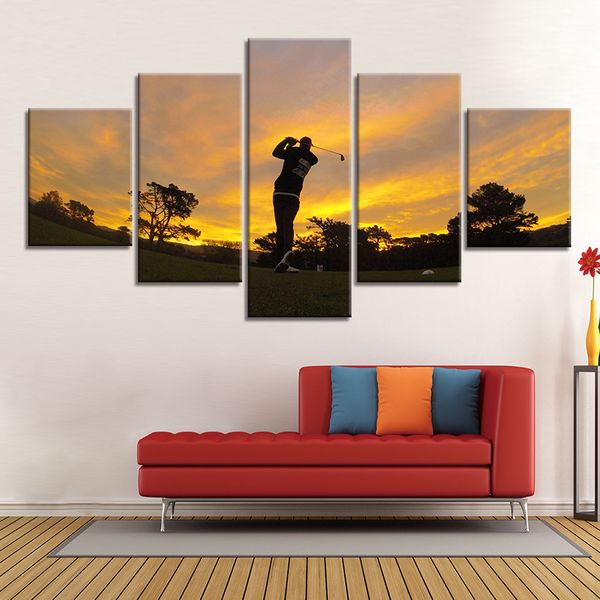 

wall art canvas play golf sport poster decor 5 piece painting hd printed p modular sunset pictures home decoration