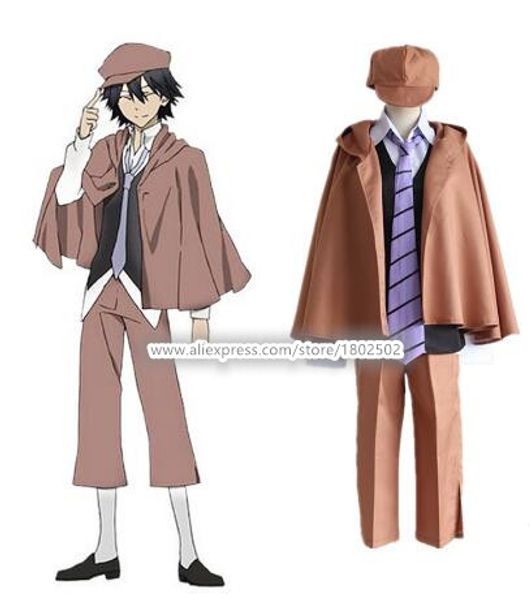 

anime bungo stray dogs detective ranpo edogawa cosplay costumes vest & cloak & pants tie hat uniform suit outfit, Black