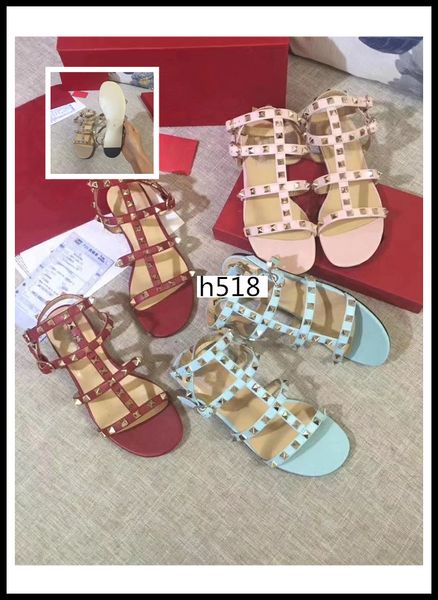 

brand original box design style leather women stud sandals slingback fashion rivets shoes 6 colorssize 38, Black