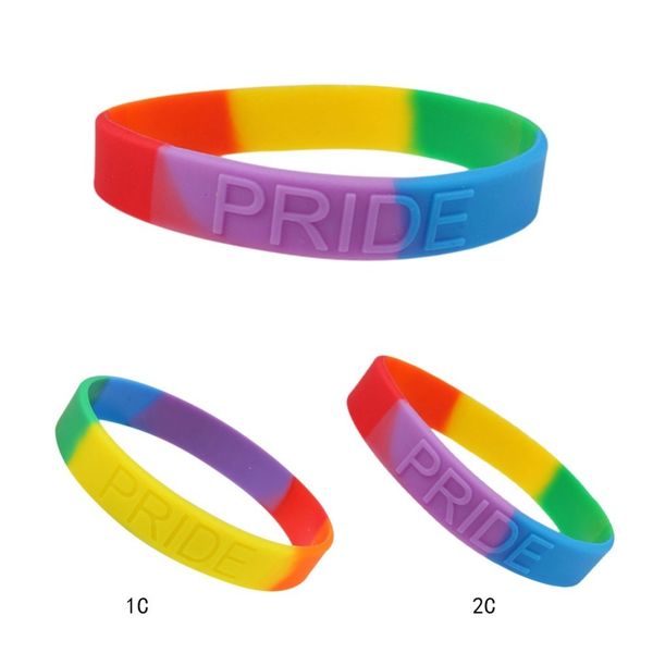 

kleeder fashion gay pride bracelet jewelry charm rainbow pride wristband silicone rubber bracelets lesbian bangle wristband, Golden;silver