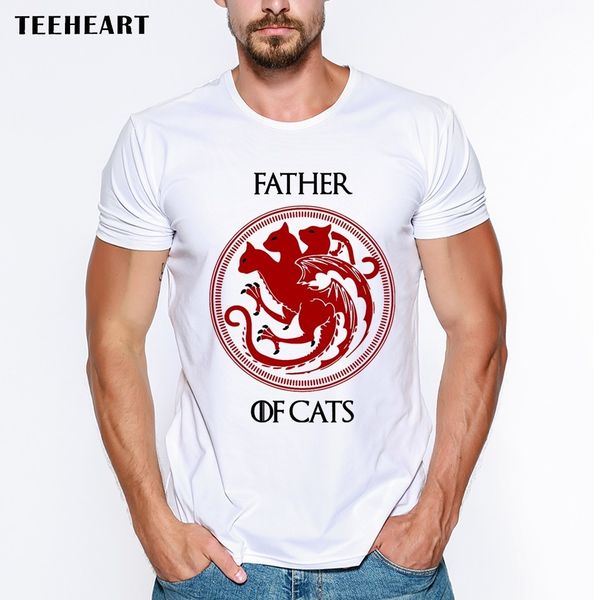 

father of cats men t-shirt letter printed funny t shirts short sleeve casual o-neck hipster, White;black