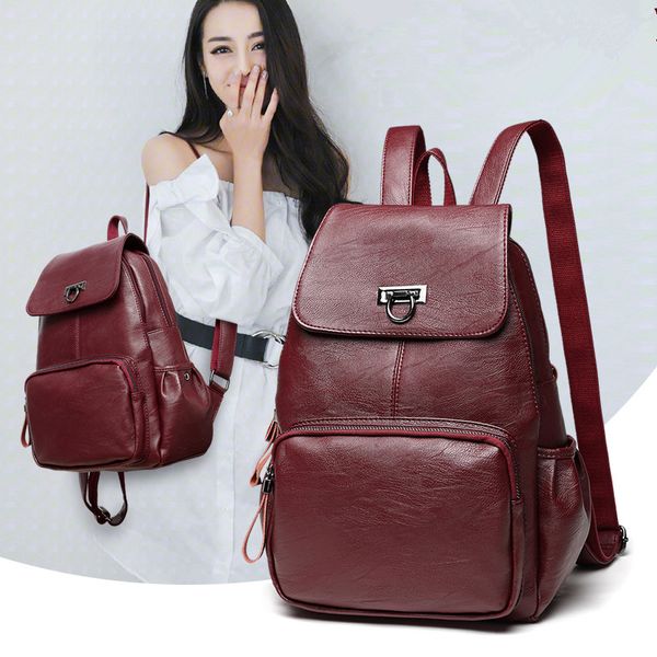 

leather women fashion female backpack string large capacity school girl daily bag travel bags mochila feminina q190416