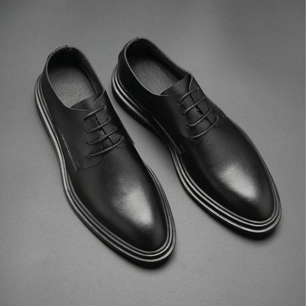 

dress shoes 2021 fashion leather wedding working formal business pointed toe lace up flats for men vv-55z, Black