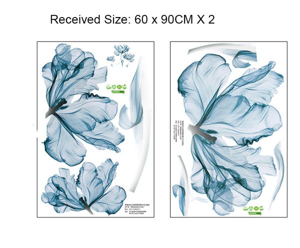 Extra Large Blue Flowers Wall Stickers Kitchen Room Bedroom Living Room Background Decor Wall Decal Cabinet Decorative Wall Mural Art Poster Decal