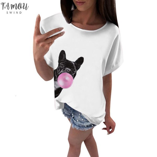 

dog short head print t shirt women short sleeve o neck loose funny lovely tshirt summer women tee shirt camisetas mujer, White