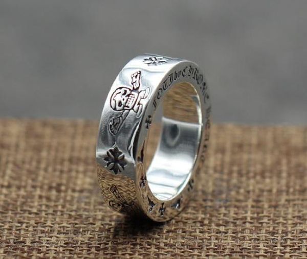 

925 sterling silver rings trend personality jewelry punk style mens and womens lovers gift hip hop cross style luxury designer jewelry 008, Golden;silver