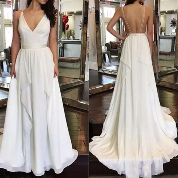 

special occasion prom dresses white chiffon v neck spaghetti straps floor length ruffled a line formal dress open back party evening dress, Black