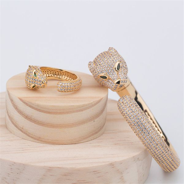 

leopard love bracelet ring women designer jewelry set womens luxury cz bling bracelets rings hiphop bangles hip hop bangle wedding christmas, White
