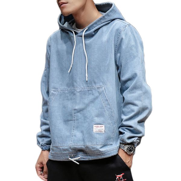 

mens long sleeve denim hoodies men hooded hoody plus size 5xl streetwear sweatshirts clothes front pocket hd44, Black
