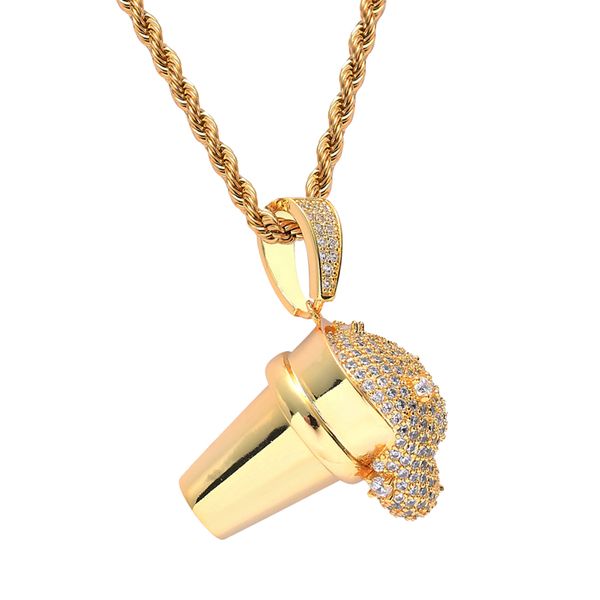 

ice cream spill pendant high polished copper necklace pendant with aaa zircon inlay hip hop style necklace chain gold silver for men women