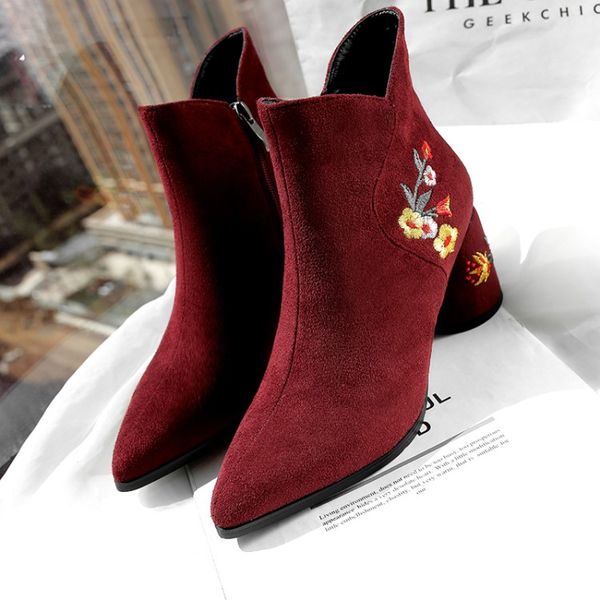 

oversized boots women shoes ankle boots for women ladies shoes woman winter embroidery side zipper, Black