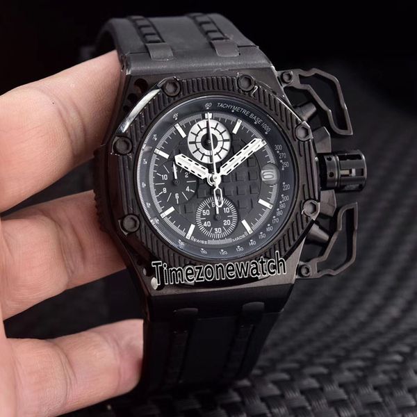 Yeni Survivor PVD Siyah Çelik Kasa 26165IO.00.A002CA.01 Siyah Doku Dial Miyota Kuvars Chronograph Mens Watch Büyük Taç Kauçuk Saatler