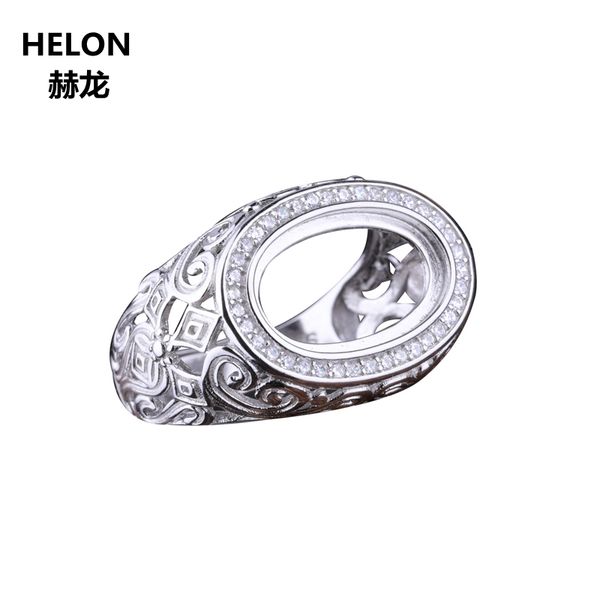 

925 sterling silver engagement wedding ring cubic zirconia 10x16mm oval cabochon semi mount ring fit amber agate garnet setting, Golden;silver