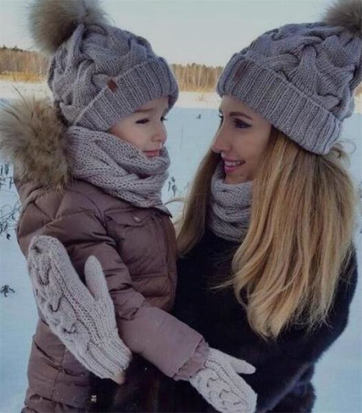 Solid Pompom Ball Kids Crochet Knitted Hat Girl Boy Warm Casual Beanie Ski Cap