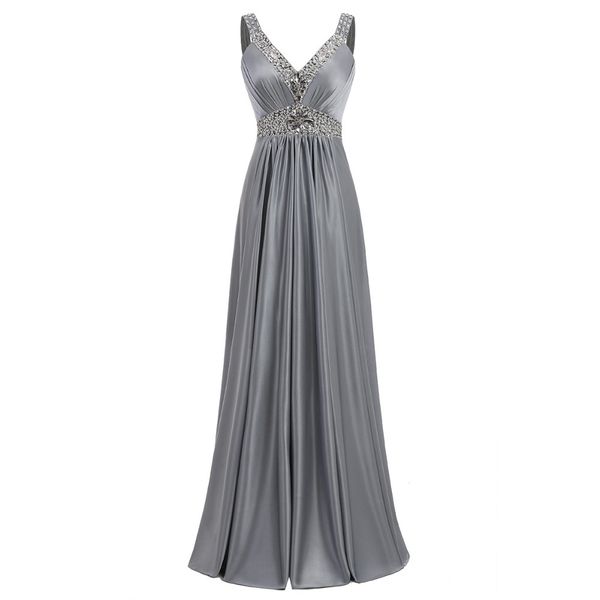 

beaded v neck satin bridesmaid dresses 2019 floor length prom gowns lace up party dress gray282k, White;pink