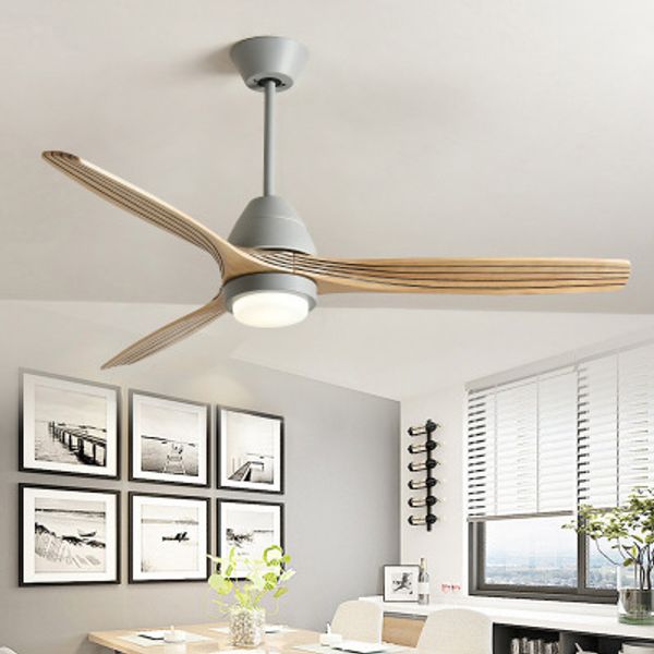

nordic creative led ceiling fan light modern three color change living room restaurant cafe wooden fan lamp with remote control