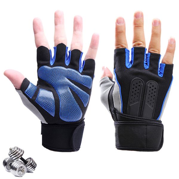 

richyuan sports gym gloves wrist weights fitness men gloves half finger breathable anti-skid silica women, Blue;gray