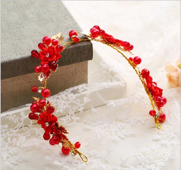 

red flower headdress wedding rhinestone accessories dress headband bridal jewelry, Silver