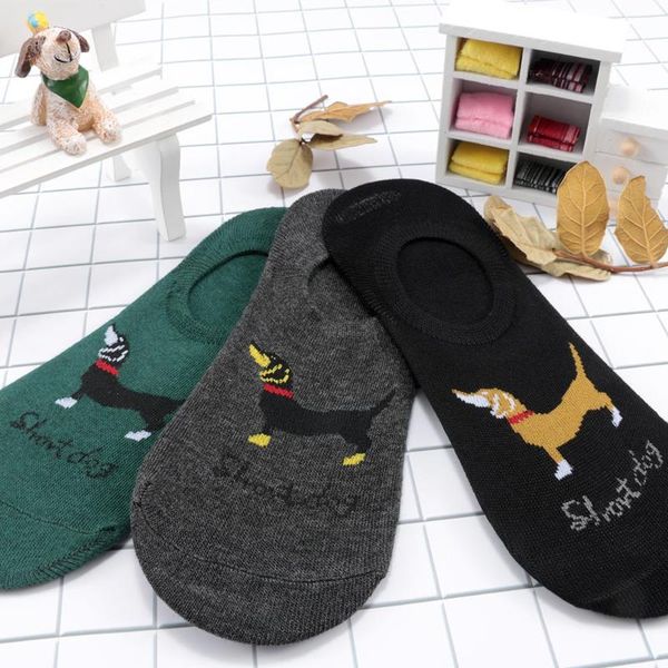 

1pair men scoks cartoon dachshund dog soft ankle sock lovely animal invisible cotton solid socks hot, Black
