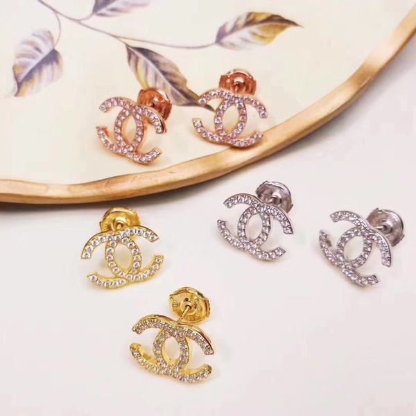 

Top brass Brand name Earring luxury stud earring with diamond of logo shape drop Earrings Women Brand wedding jewelry gift free shipping P