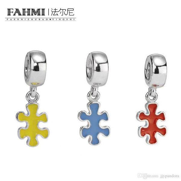 

fahmi 100% 925 sterling silver new enamel puzzle - blue red yellow pendant pendant charm diy women's charm personality pendant necklace, Black
