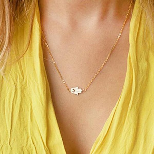 

women's stylish hamsa fatima hand evil eye pendant alloy choker necklace gift trendy, Silver