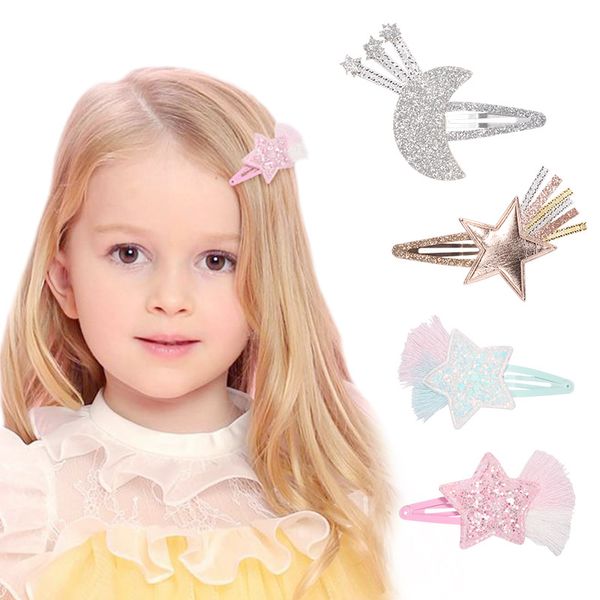 

baby girl infant hair accessory cloth star newborn gift toddlers clips hairpin headwrap princess children cute headwear tassel, Slivery;white