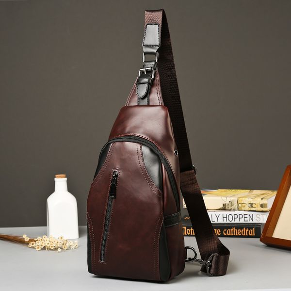 

mad horse pu leather chest bag leisure men and women outdoor sports korean version of the trend one shoulder men slanted bag