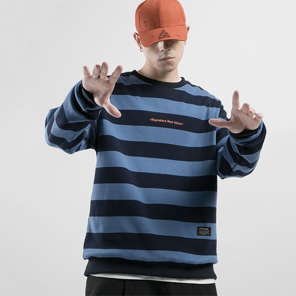 

2019 new autumn o-neck color patchwork striped print men's pullovers sweater casual fashion full sleeve kintted sweaters, White;black