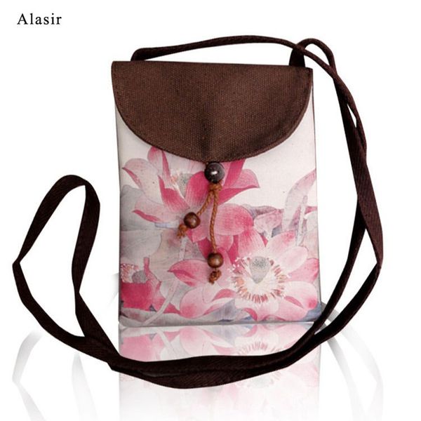 

alasir китайского стиля crossbody сумка женщина цветок малой сумка хлопок холст бисероплетение посыльный сумки ретро карман сотового телефон